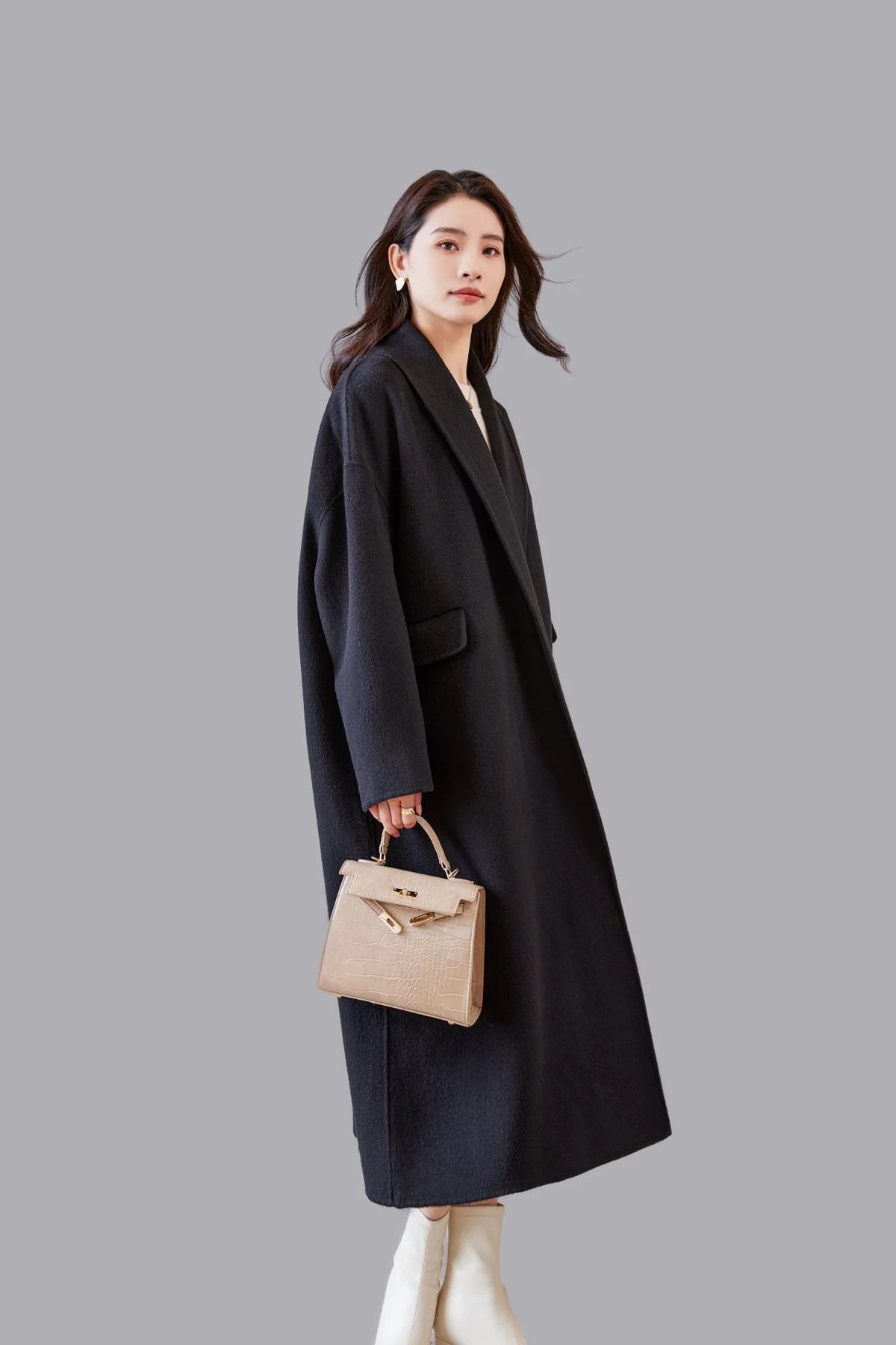 Women's Wool Blend Coat Oversized Fit Ankle-Length Coverage