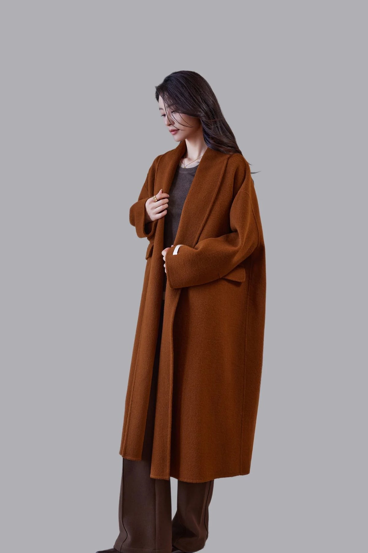 Women's Wool Blend Coat Oversized Fit Ankle-Length Coverage