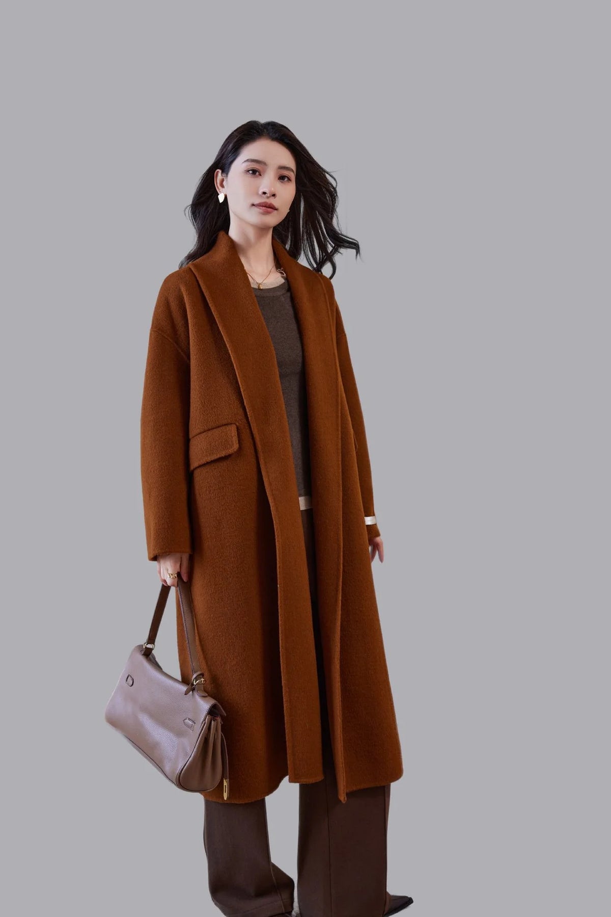 Women's Wool Blend Coat Oversized Fit Ankle-Length Coverage