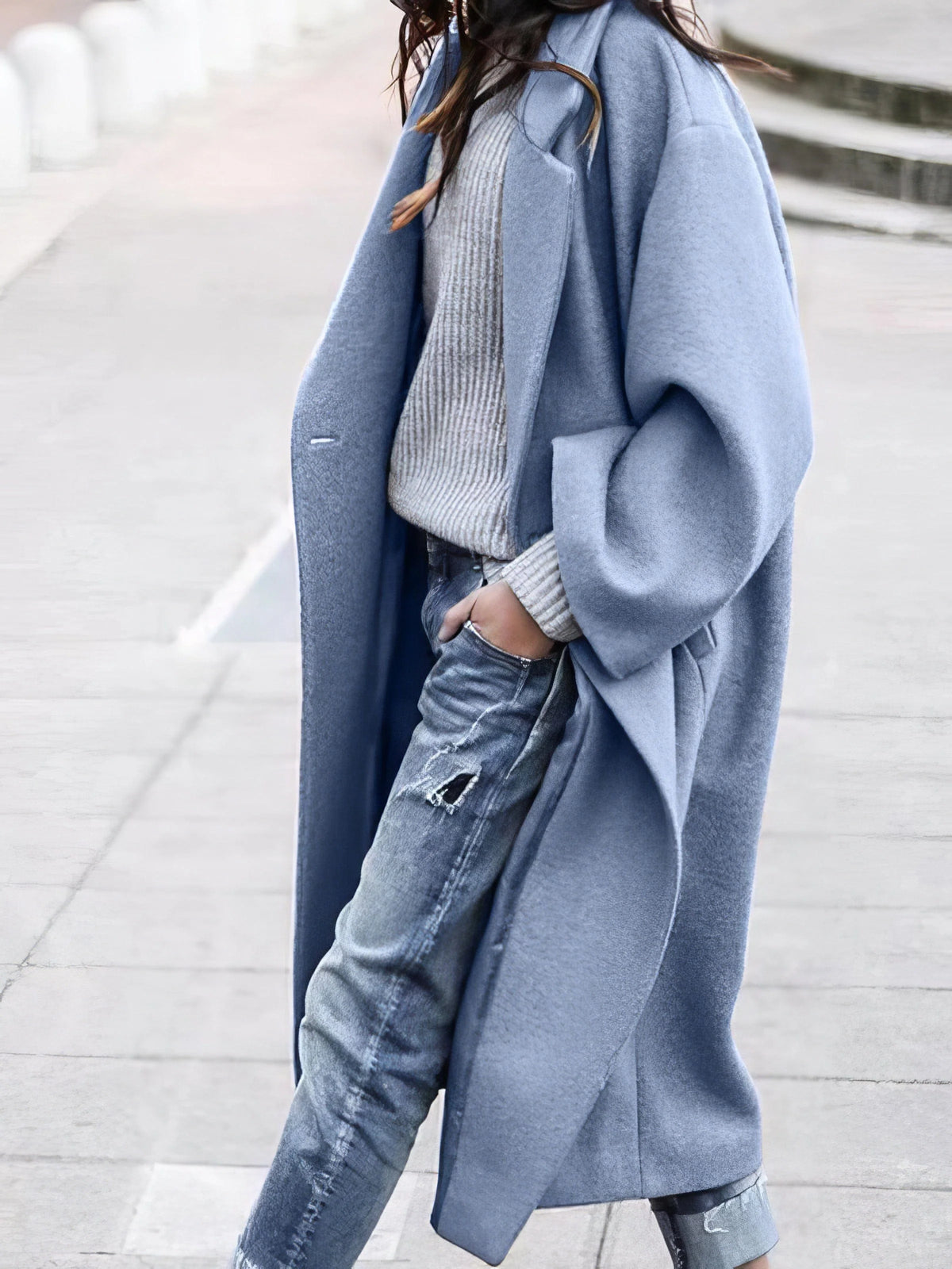 Women's Wool Blend Coat Oversized Longline Fit Deep Pockets