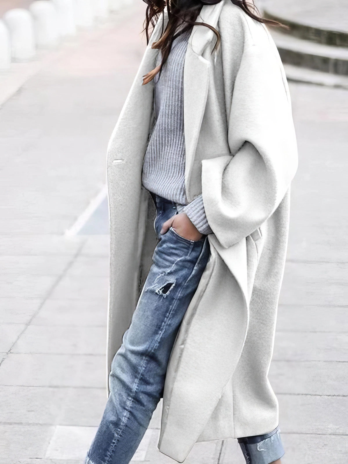 Women's Wool Blend Coat Oversized Longline Fit Deep Pockets