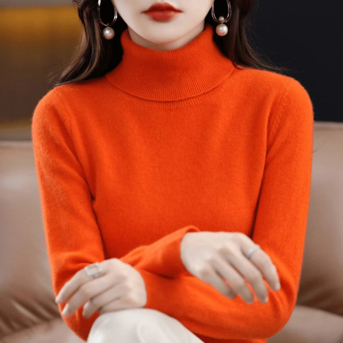 Women's Wool Jumper Lightweight Roll Neck Fitted Knit