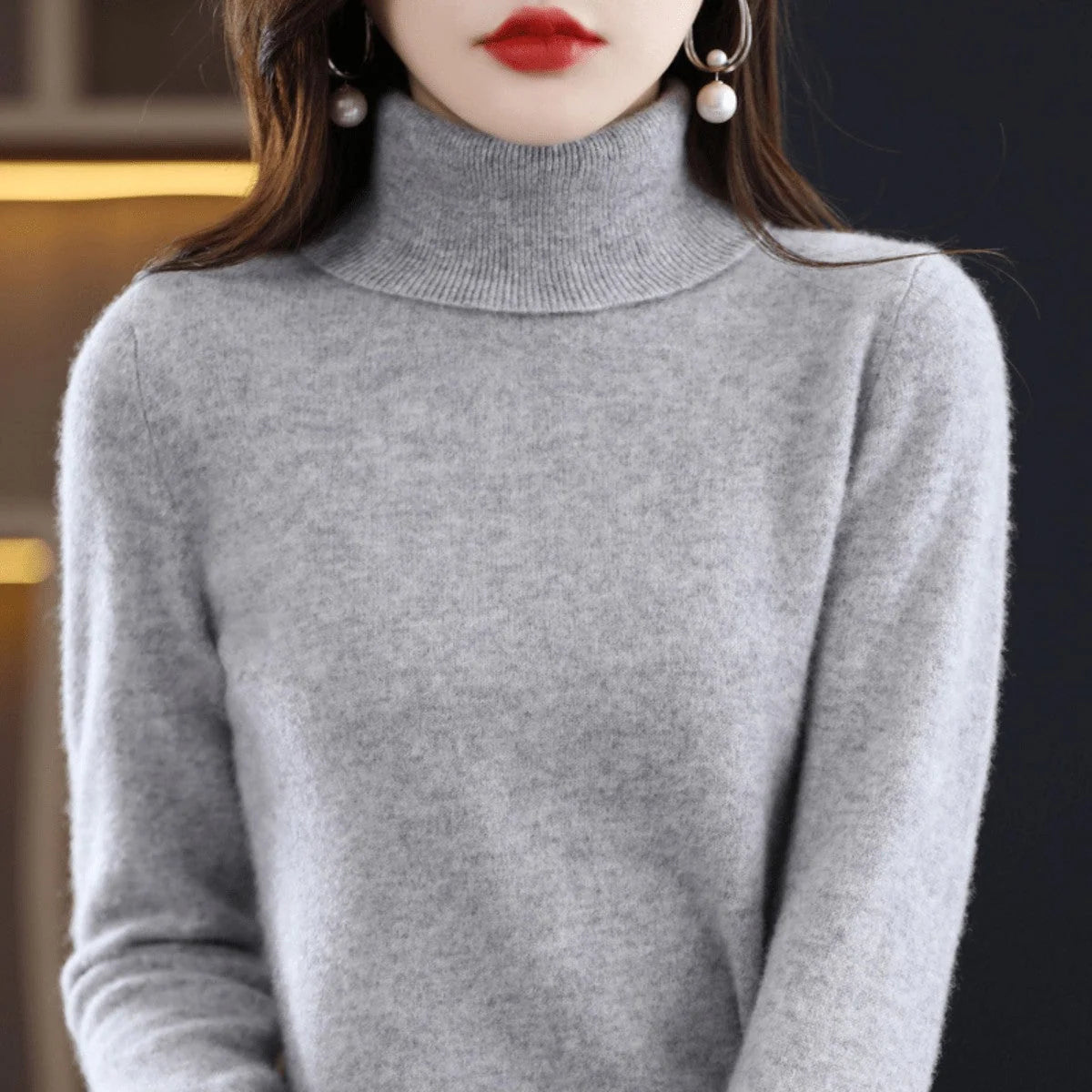 Women's Wool Jumper Lightweight Roll Neck Fitted Knit