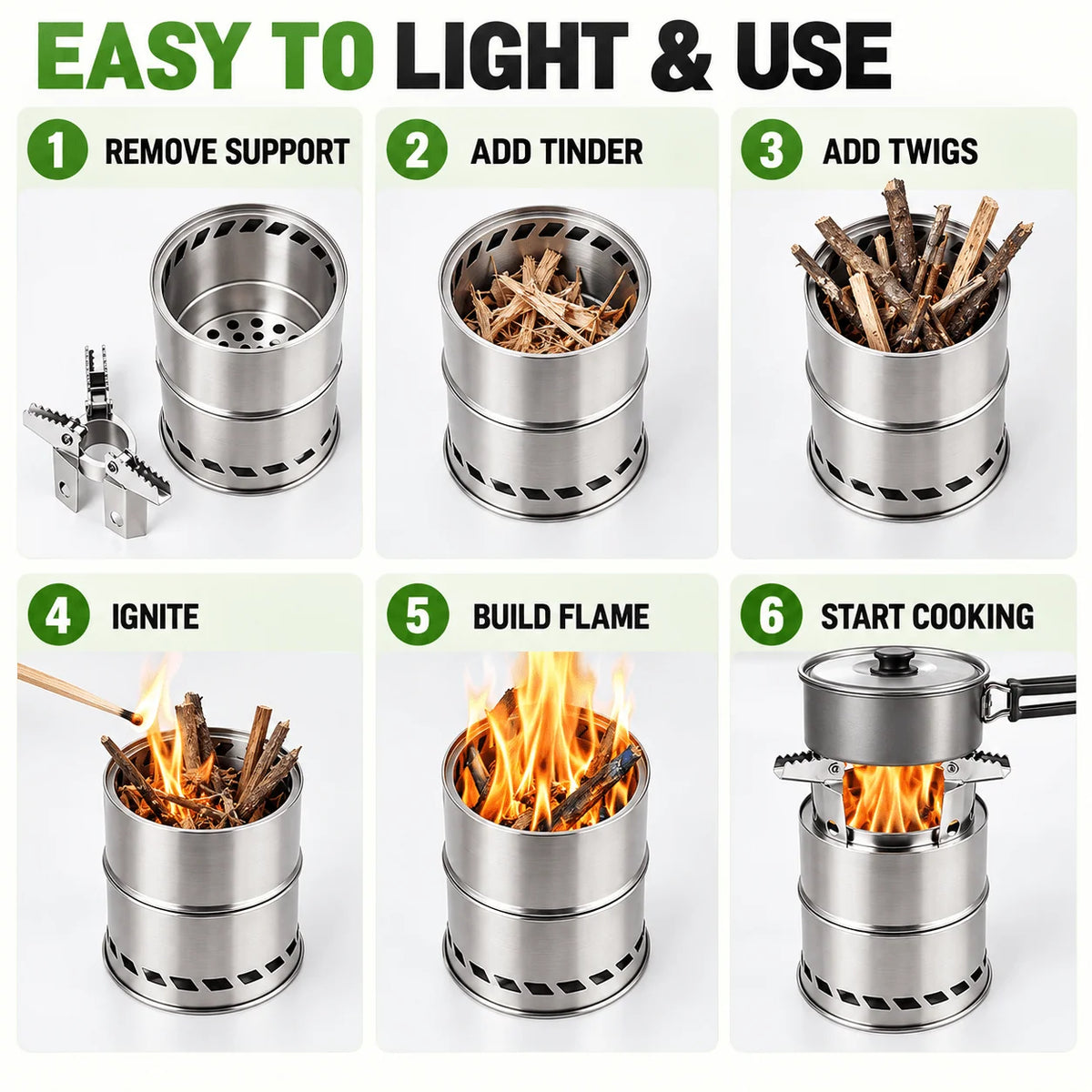 Wood Burning Stove Stainless Steel Double-Wall Combustion Nesting Design