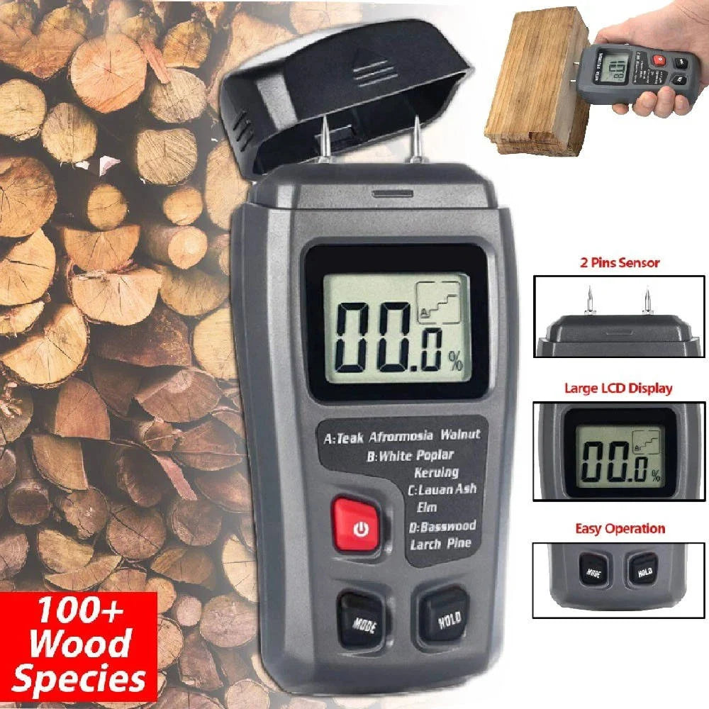 Wood Moisture Meter Pin Probe Backlit LCD Four Presets