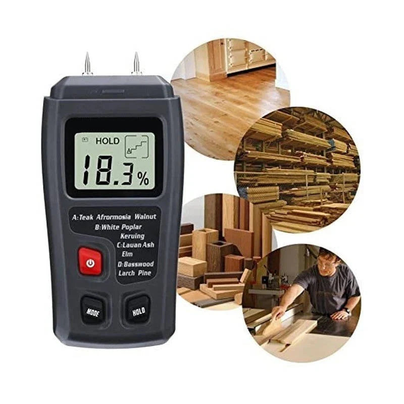 Wood Moisture Meter Pin Probe Backlit LCD Four Presets