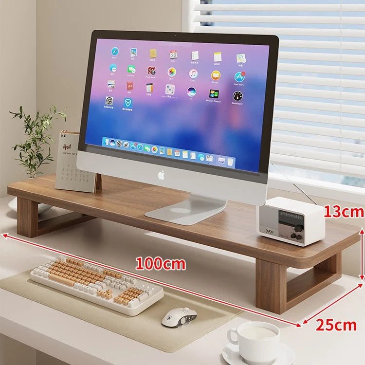 Wood Monitor Riser Under-Shelf Storage Cable Management