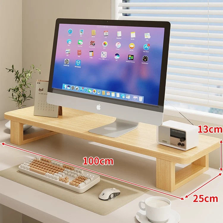Wood Monitor Riser Under-Shelf Storage Cable Management