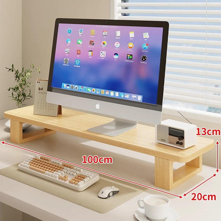 Wood Monitor Riser Under-Shelf Storage Cable Management