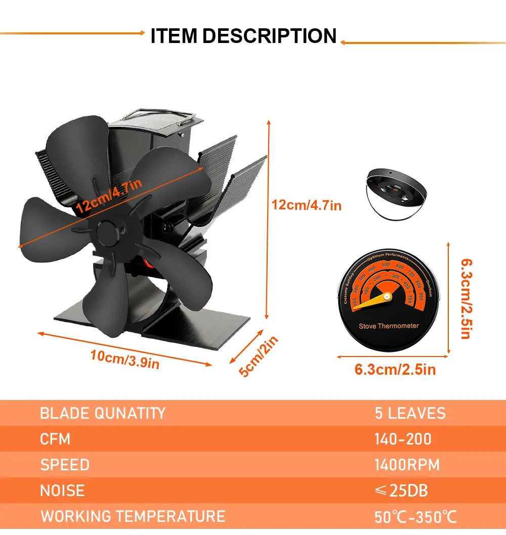 Wood Stove Fan Heat-Powered Quiet Operation