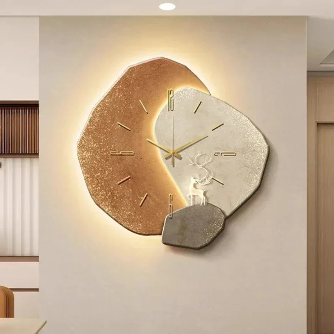 Wood Wall Clock Silent Quartz Movement LED Backlight