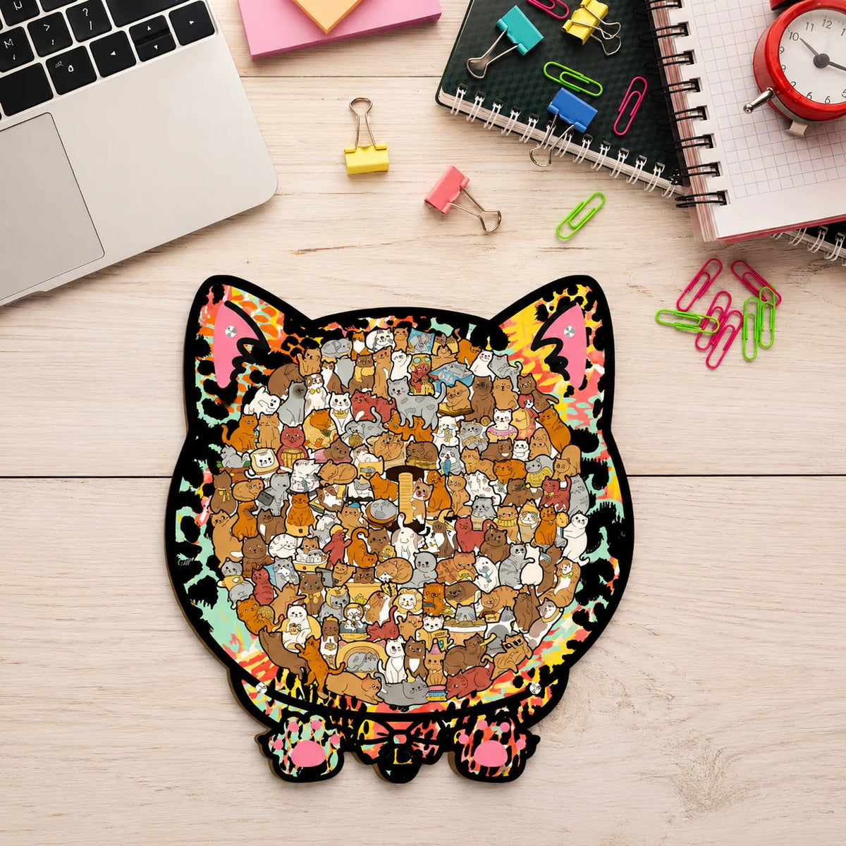 Wooden Jigsaw Puzzle Cat-Shaped 1008 Pieces Display Frame