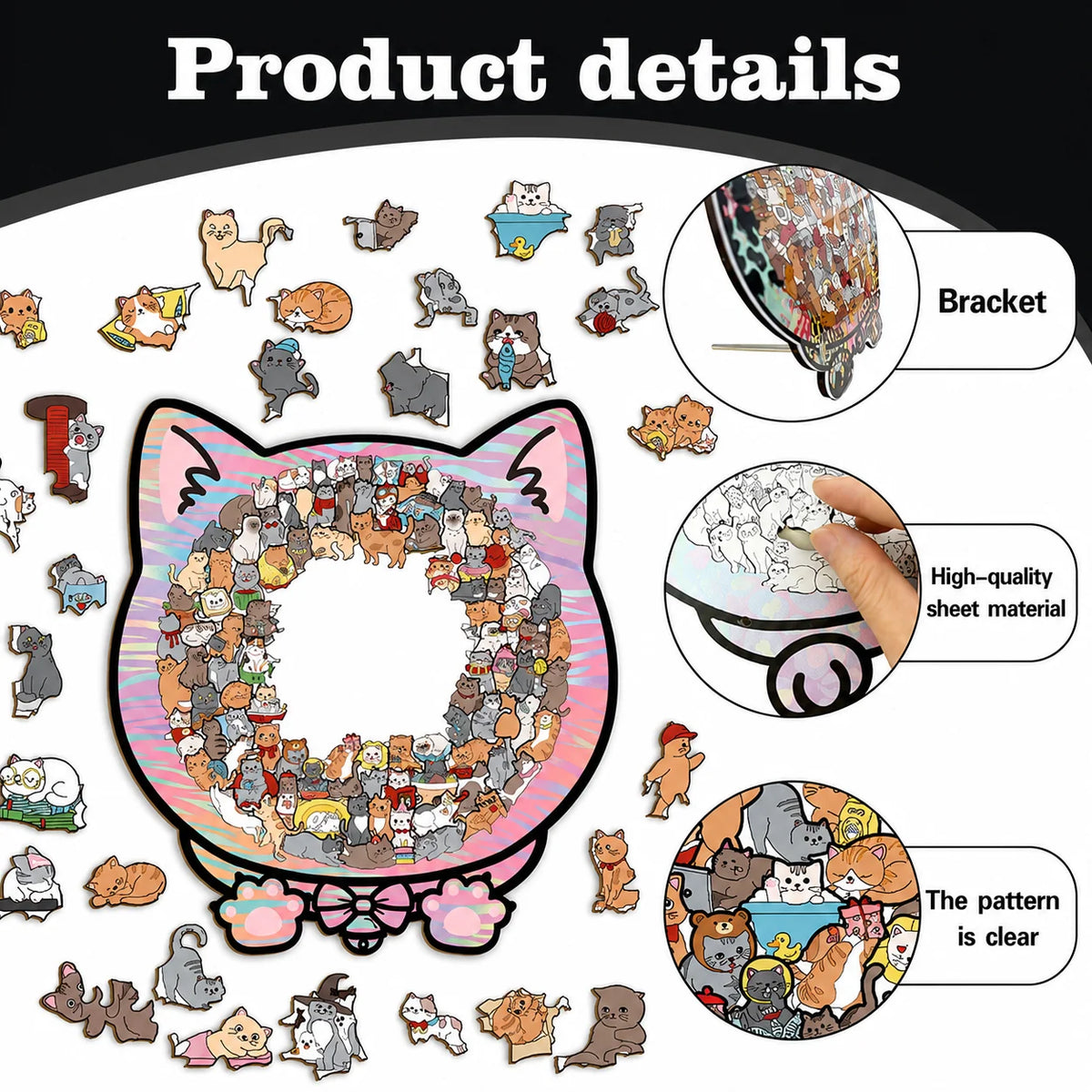 Wooden Jigsaw Puzzle Cat-Shaped 1008 Pieces Display Frame
