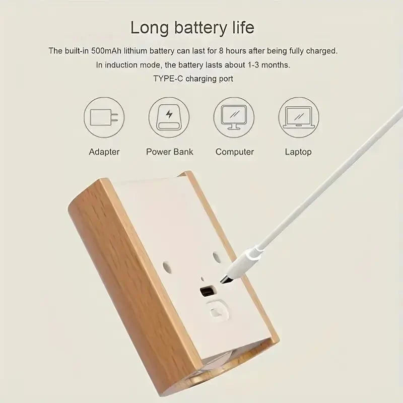 Wooden Lamp Motion Sensor Rechargeable Cordless LED Light