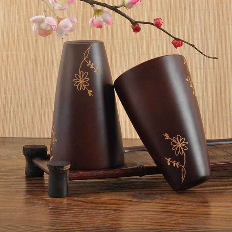 Wooden Mug Floral Pattern Design