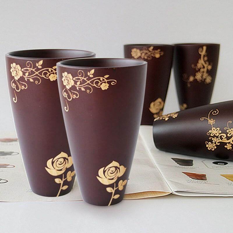 Wooden Mug Floral Pattern Design