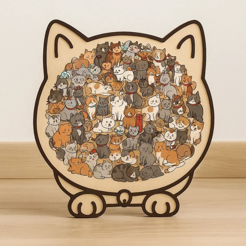 Wooden Puzzle Cat-Shaped 135 Pieces Morandi Colors