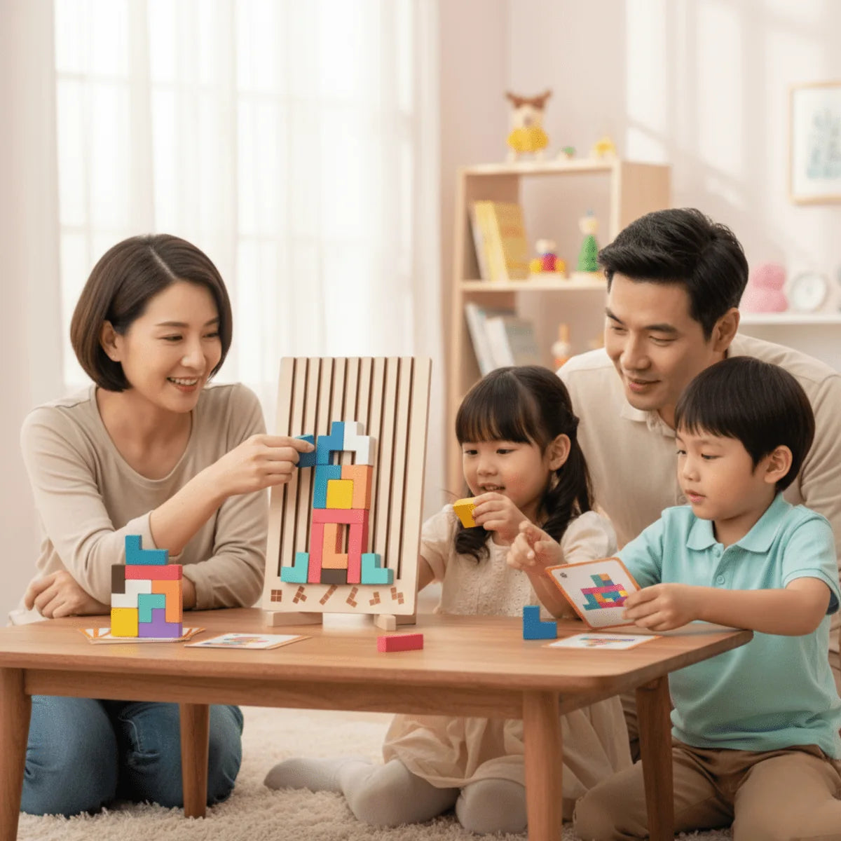 Wooden Stacking Game Colorful Blocks Non-Toxic Paint