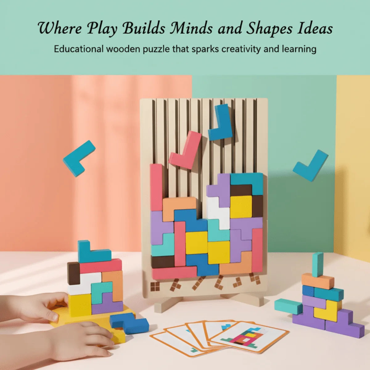 Wooden Stacking Game Colorful Blocks Non-Toxic Paint