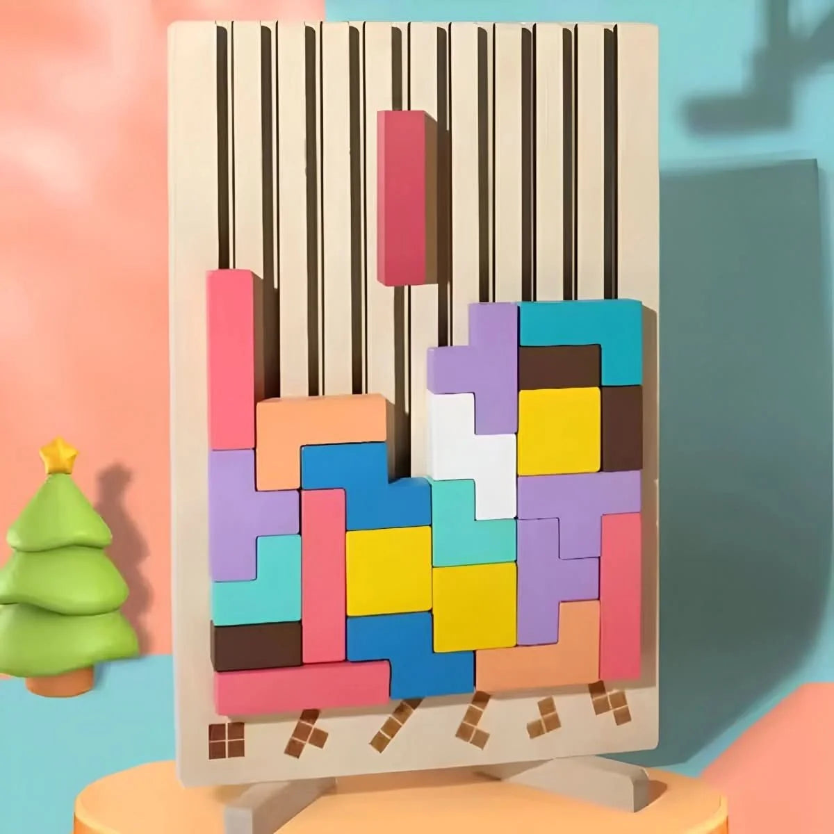 Wooden Stacking Game Colorful Blocks Non-Toxic Paint