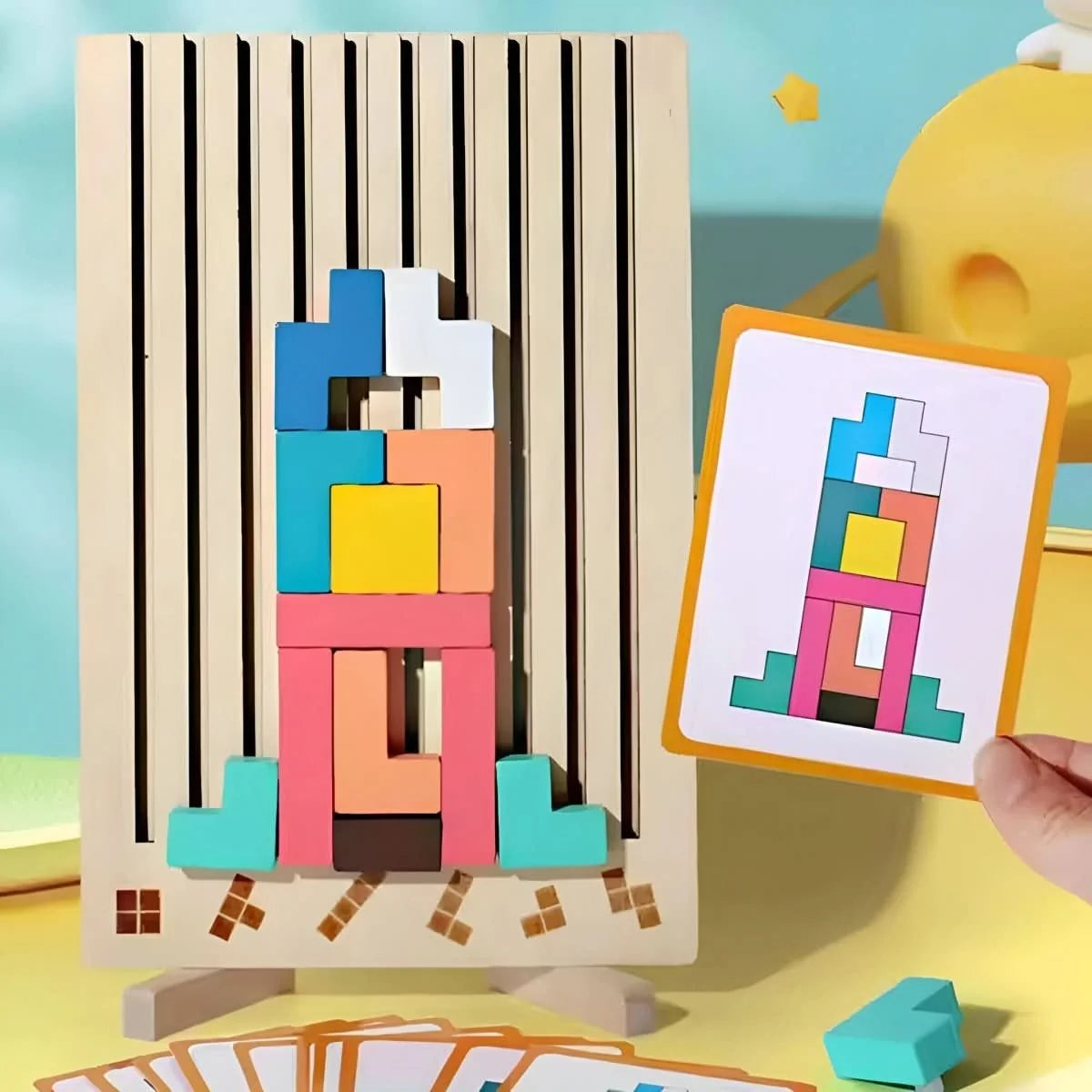 Wooden Stacking Game Colorful Blocks Non-Toxic Paint