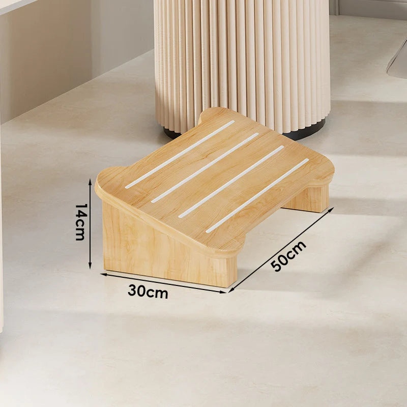 Wooden Step Stool Non-Slip Strips Curved Top Compact Design