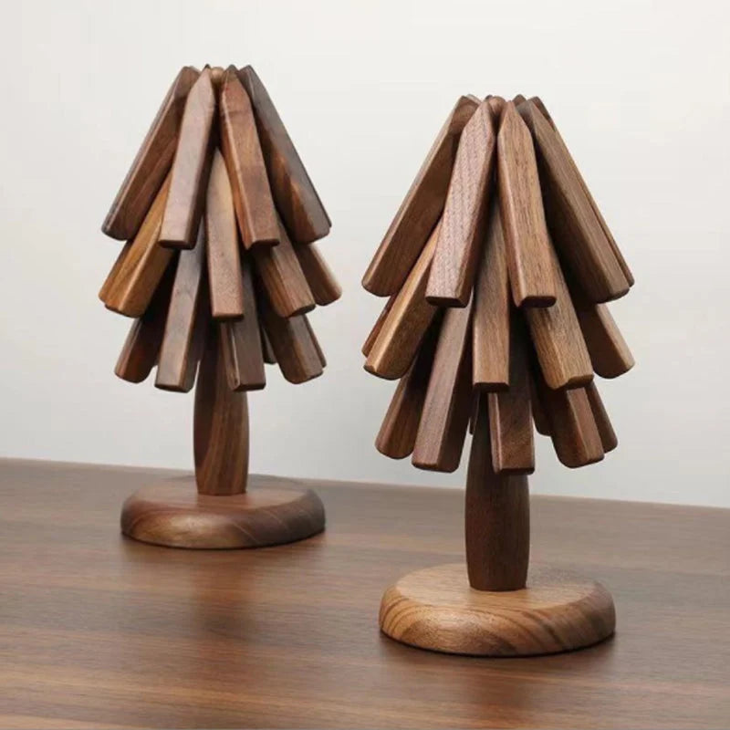Wooden Trivet Black Walnut Stackable Tree Design