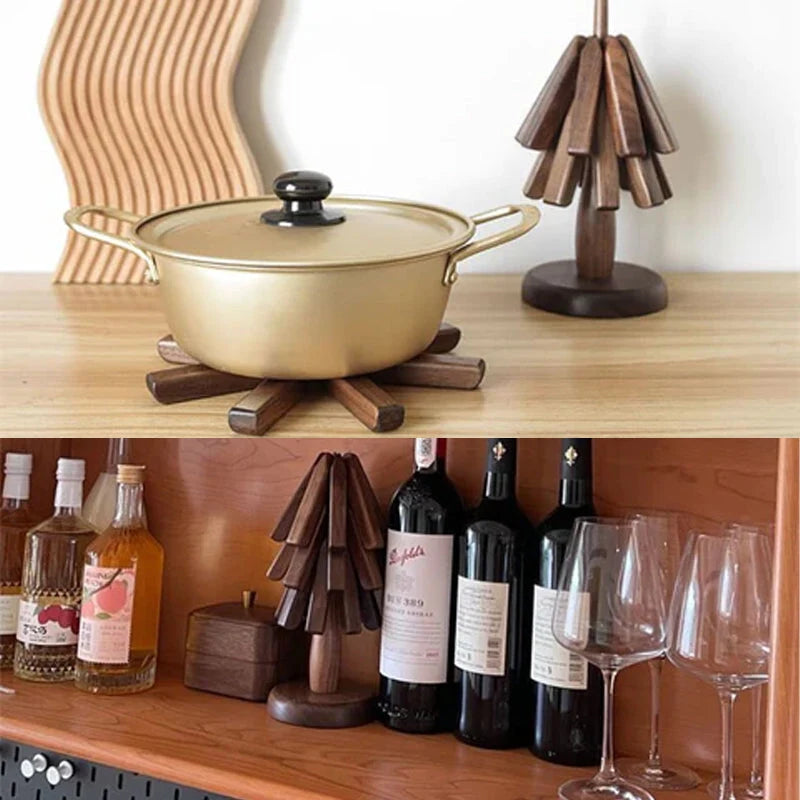 Wooden Trivet Black Walnut Stackable Tree Design