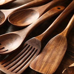 Wooden Utensil Set Teak Hardwood 10-Piece Cookware-Safe