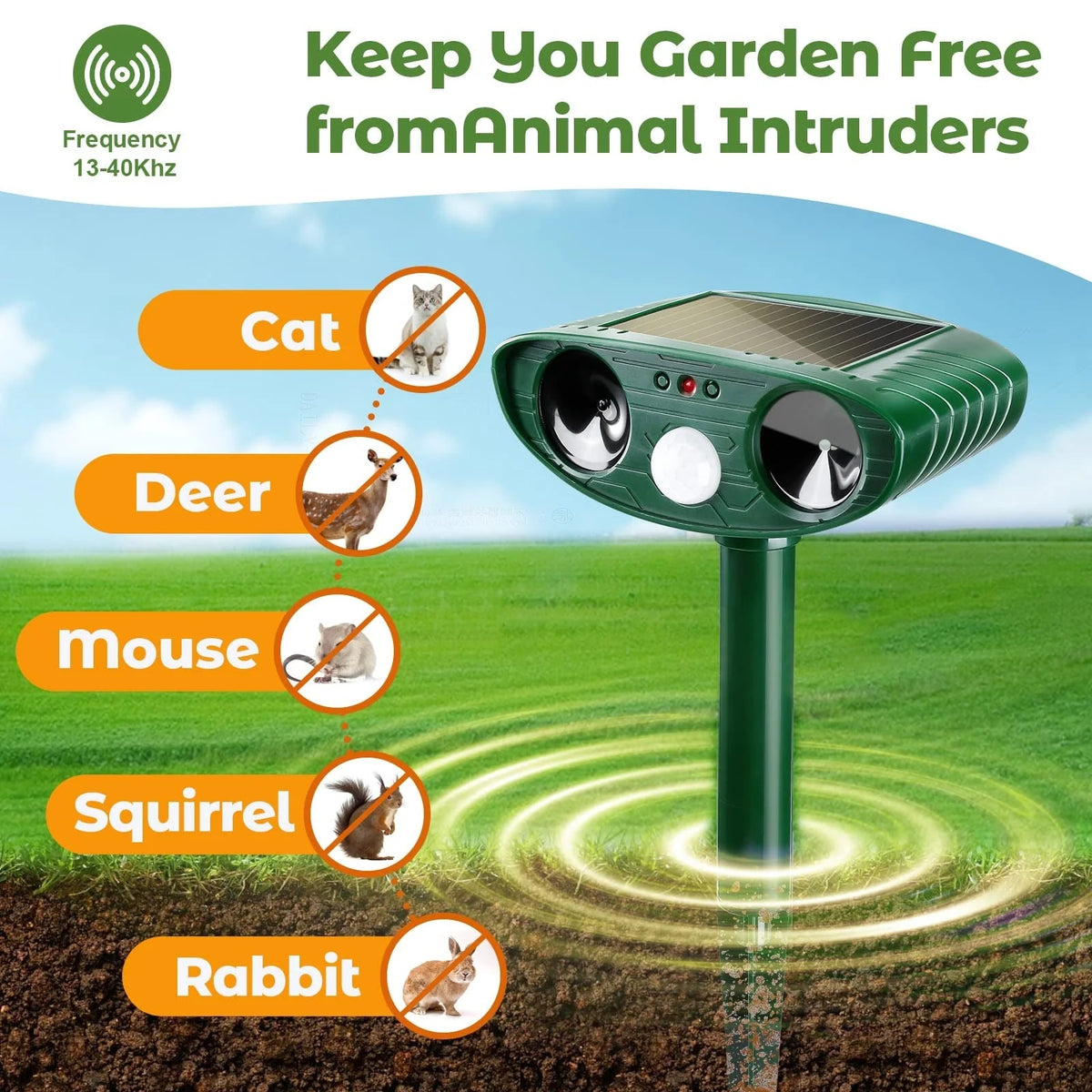 Woodpecker Repellent Ultrasonic Motion-Activated Solar-Powered 33 Ft Range