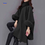 Wool Blend Cape Faux Fur Collar A-Line Three-Quarter Sleeves