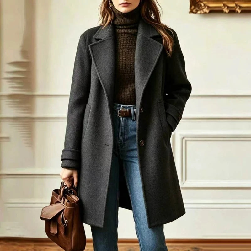 Wool Blend Coat Tailored Fit Mid-Length Side Pockets