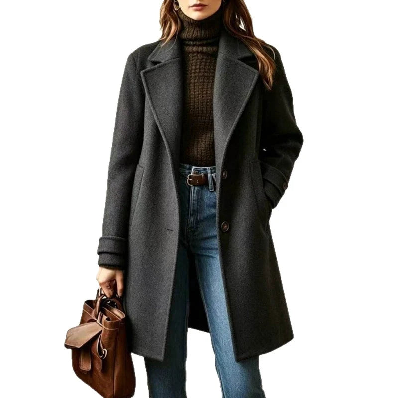 Wool Blend Coat Tailored Fit Mid-Length Side Pockets
