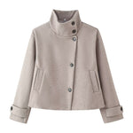 Wool Blend Jacket Cropped Boxy Fit Stand-Up Collar