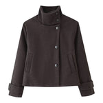 Wool Blend Jacket Cropped Boxy Fit Stand-Up Collar