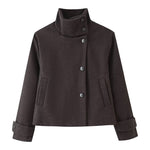 Wool Blend Jacket Cropped Boxy Fit Stand-Up Collar