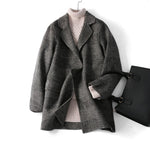 Wool Coat Checked Pattern Notched Collar Button Front