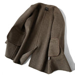 Wool Coat Checked Pattern Notched Collar Button Front