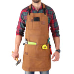 Work Apron Waxed Canvas Multiple Pockets Cross-Back Straps