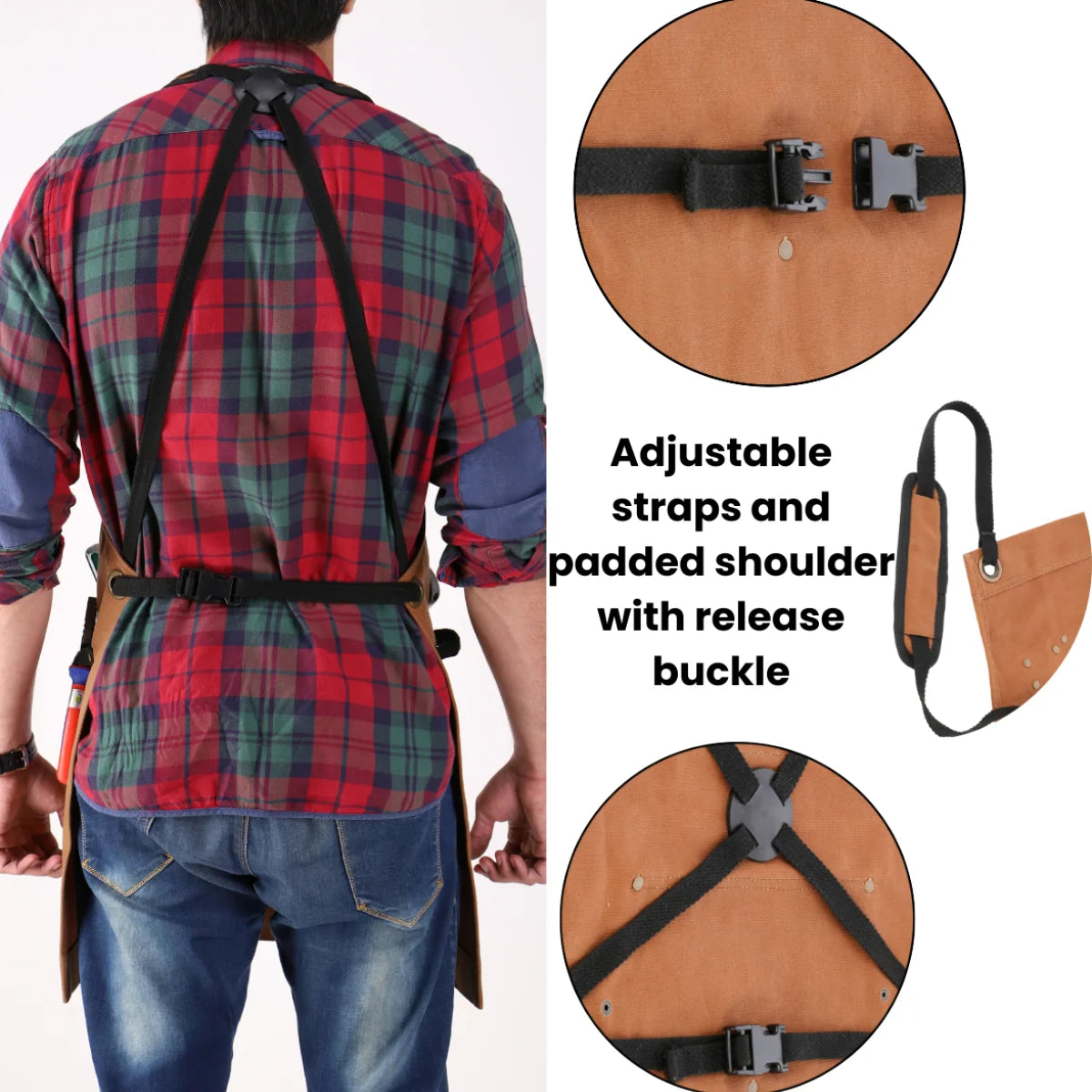 Work Apron Waxed Canvas Multiple Pockets Cross-Back Straps
