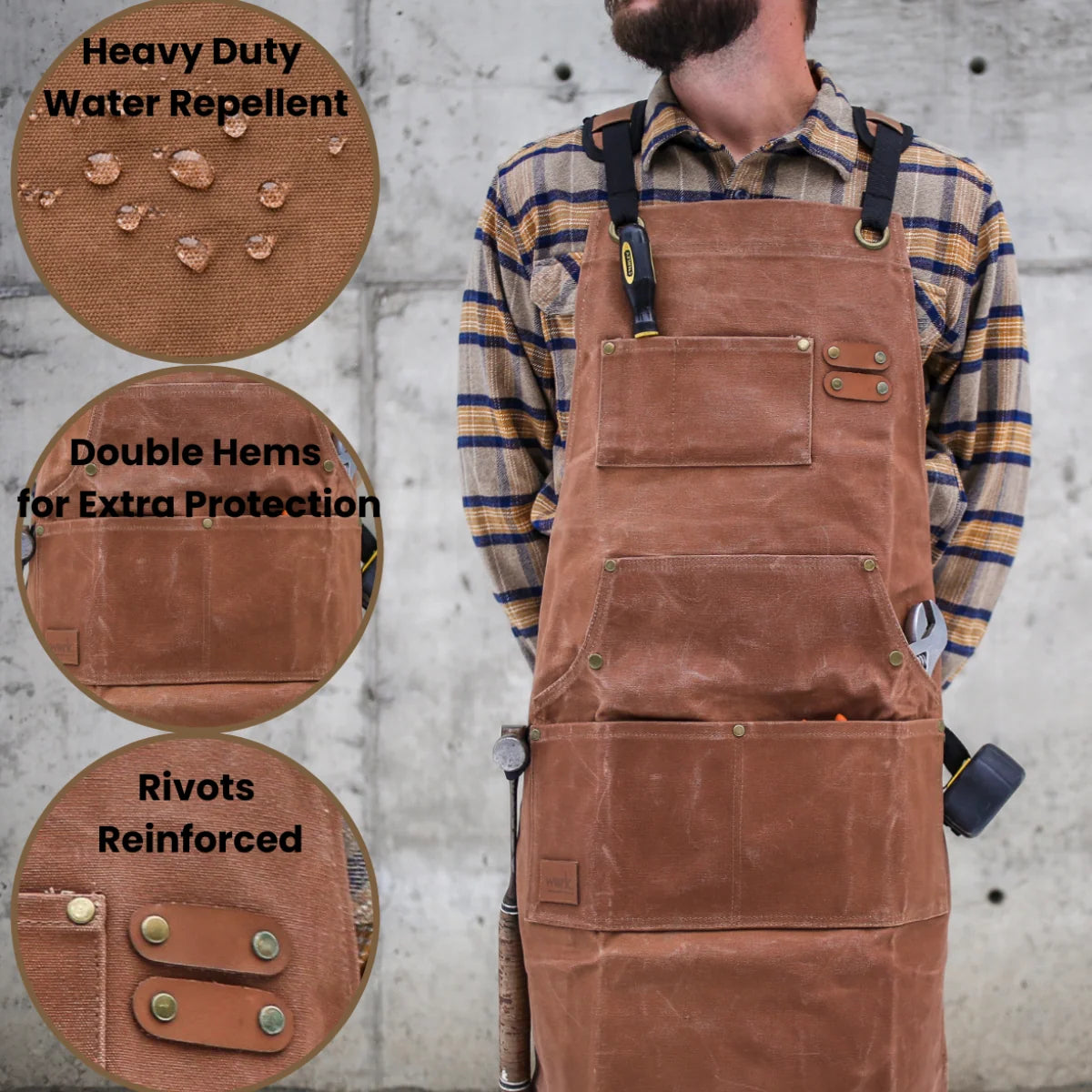 Work Apron Waxed Canvas Multiple Pockets Cross-Back Straps