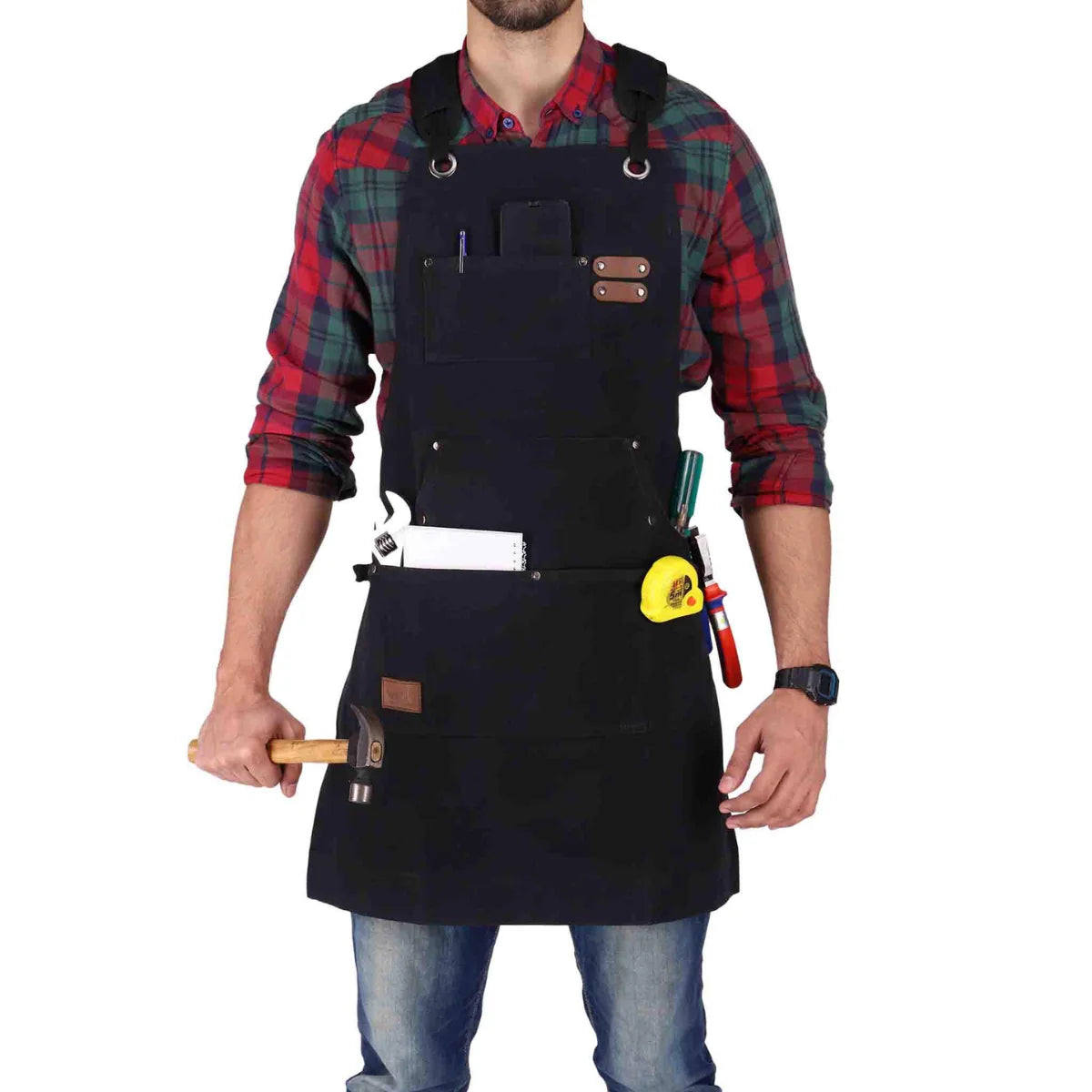 Work Apron Waxed Canvas Multiple Pockets Cross-Back Straps