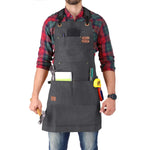 Work Apron Waxed Canvas Multiple Pockets Cross-Back Straps