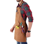 Work Apron Waxed Canvas Multiple Pockets Cross-Back Straps