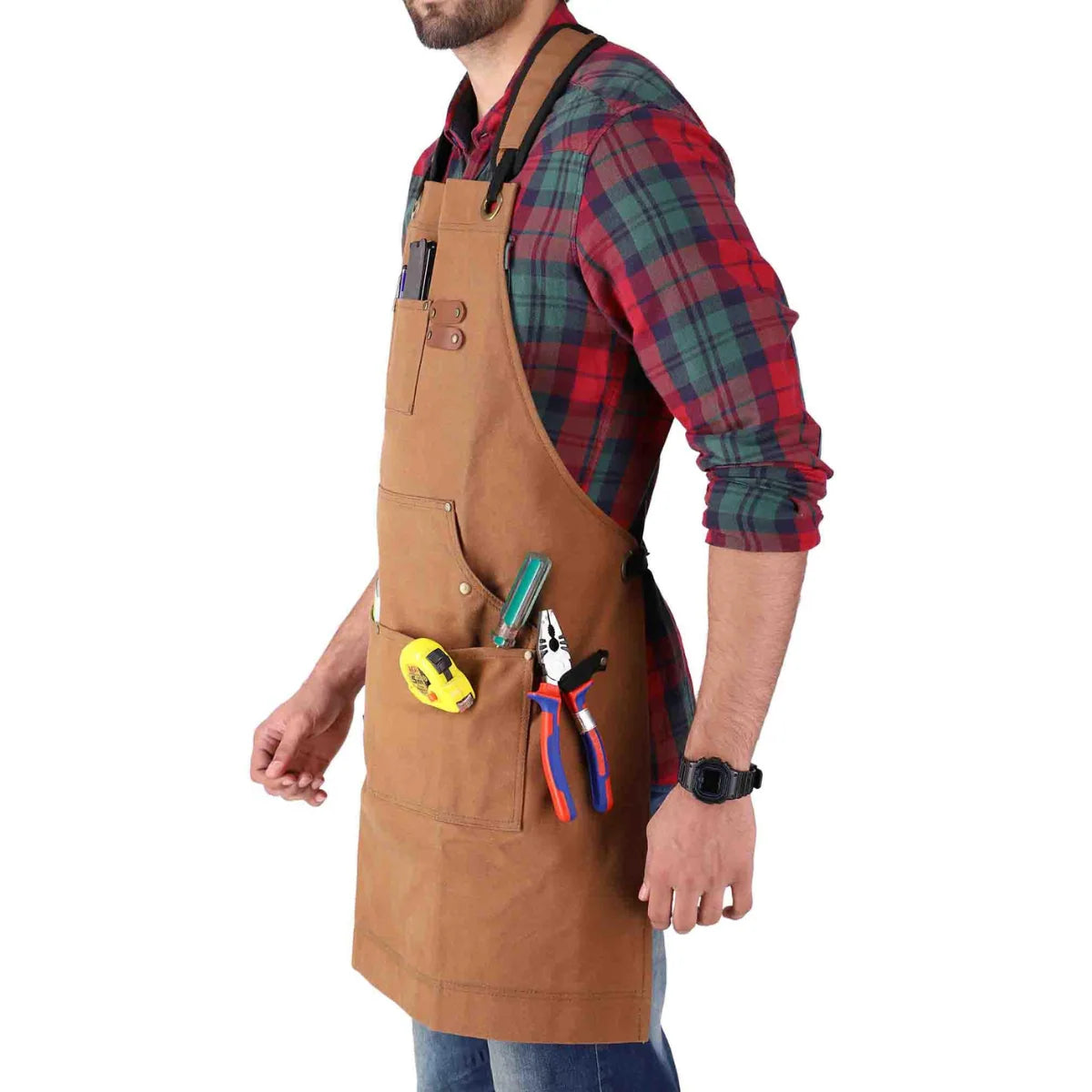 Work Apron Waxed Canvas Multiple Pockets Cross-Back Straps
