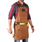 Work Apron Waxed Canvas Multiple Pockets Cross-Back Straps