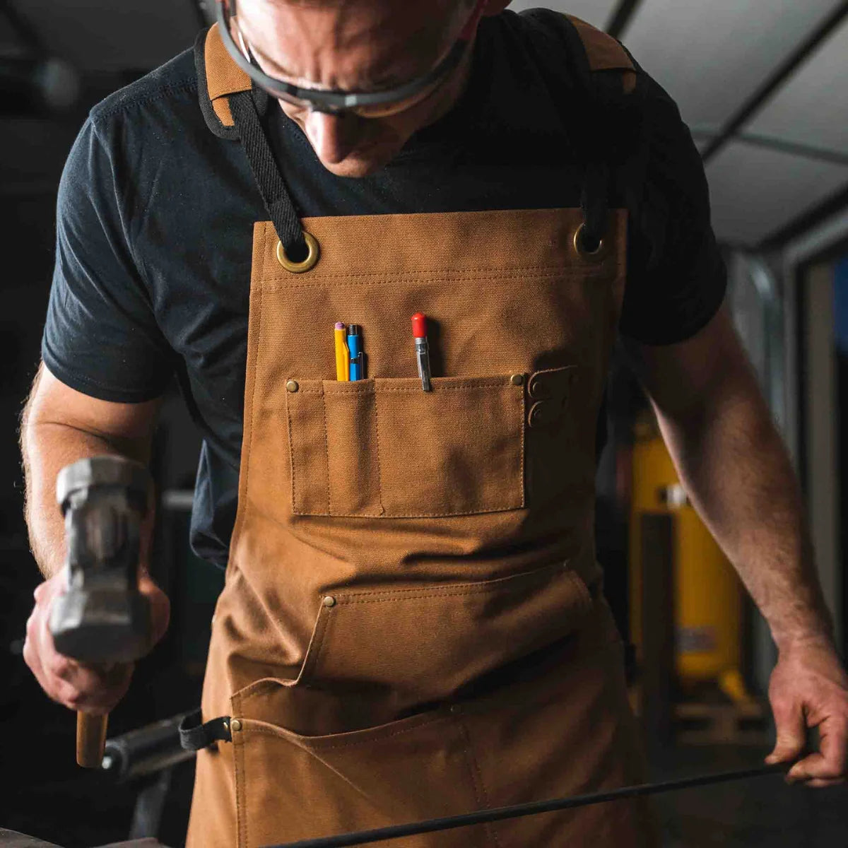 Work Apron Waxed Canvas Multiple Pockets Cross-Back Straps