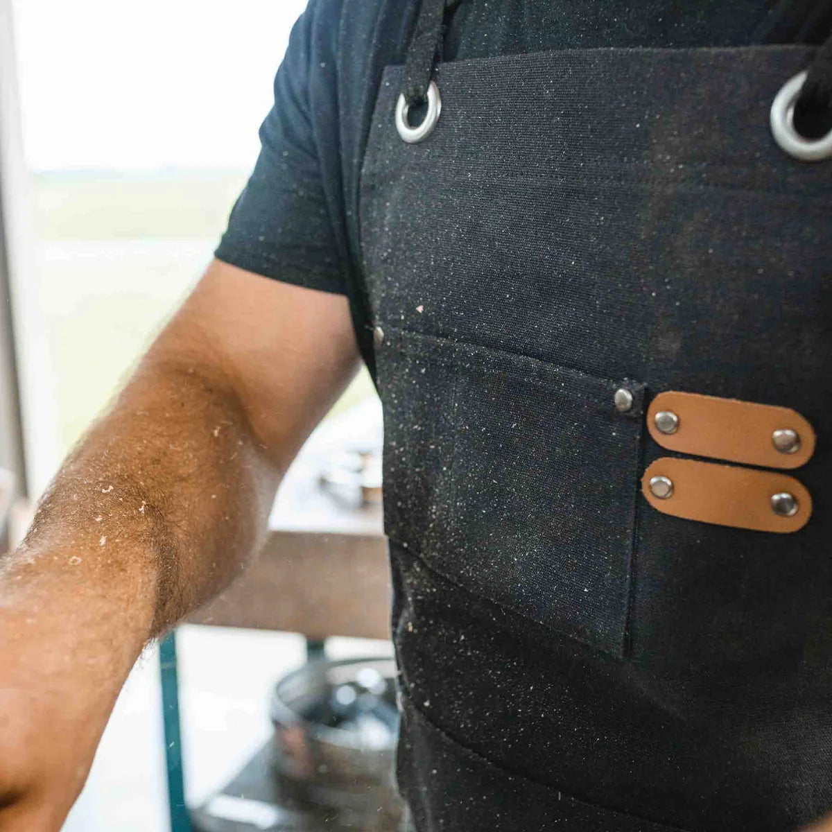 Work Apron Waxed Canvas Multiple Pockets Cross-Back Straps