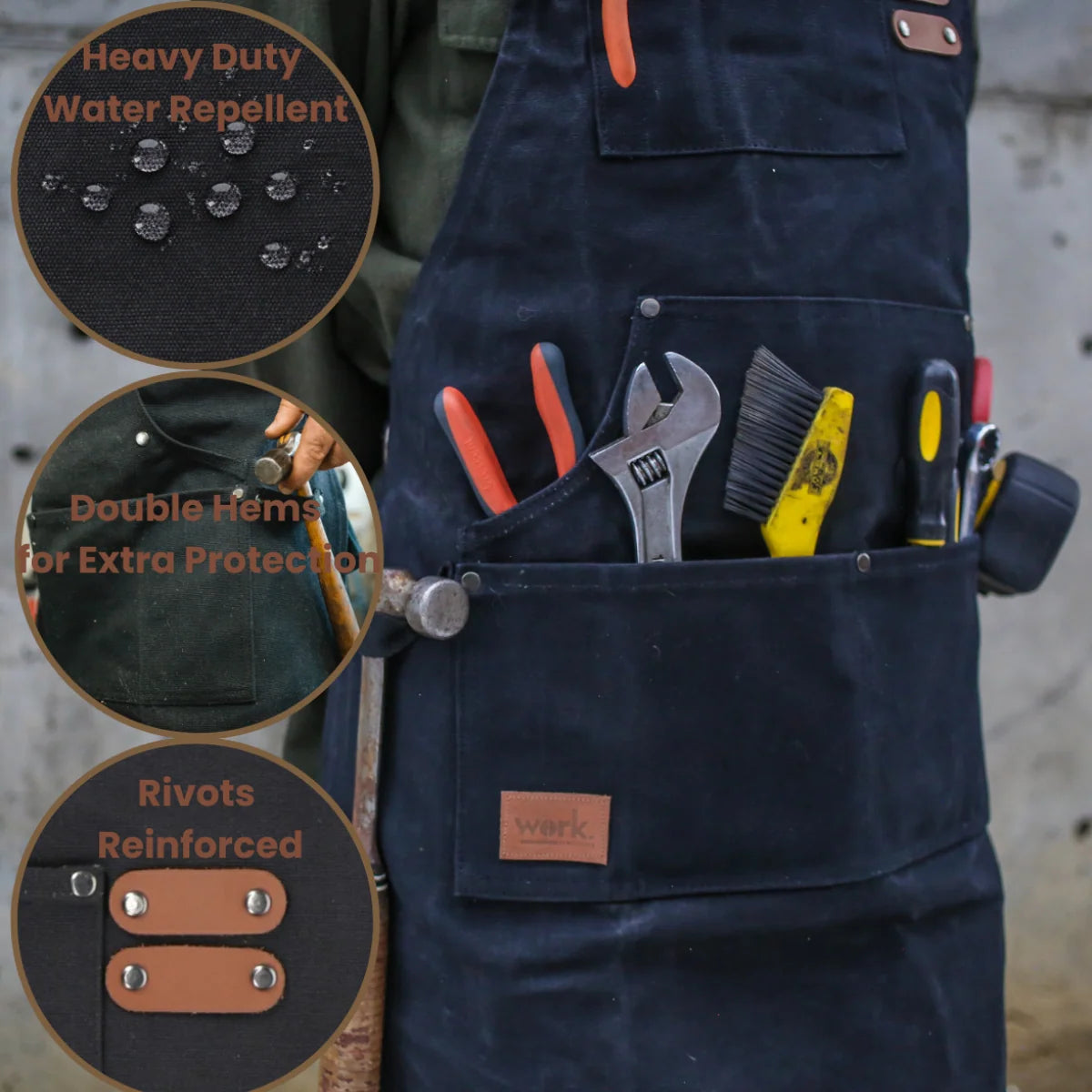 Work Apron Waxed Canvas Multiple Pockets Cross-Back Straps