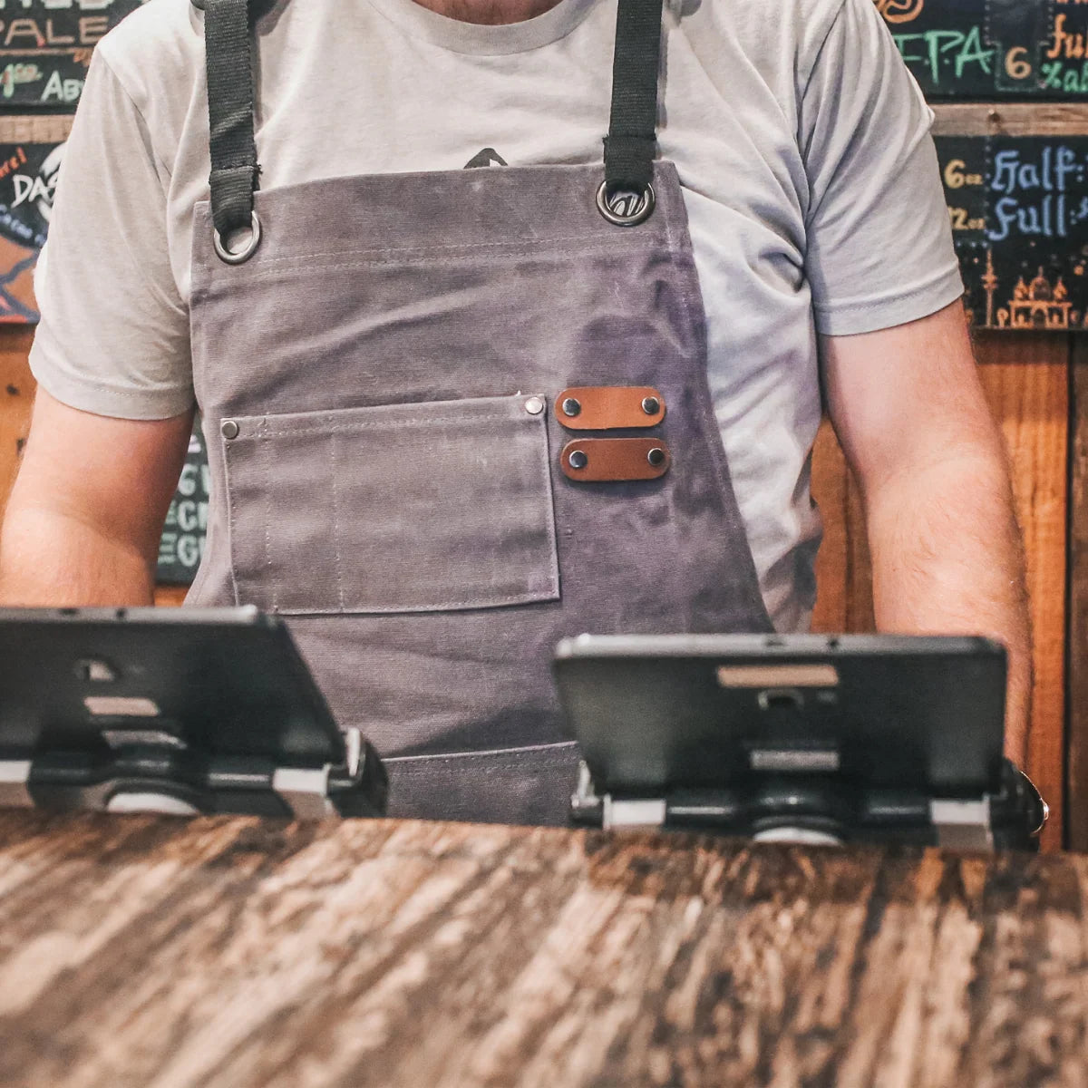 Work Apron Waxed Canvas Multiple Pockets Cross-Back Straps
